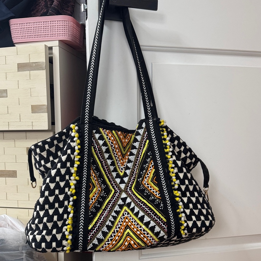 Black and White Geometric Patterned Tote Bag